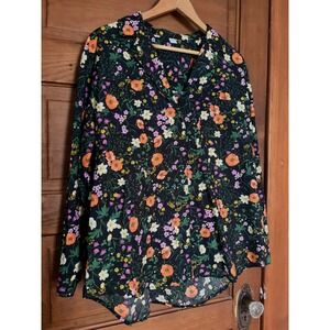 Old Navy ONLY Pajama Set Large NWT Black Floral Poplin Shirt Wide Leg Pants L